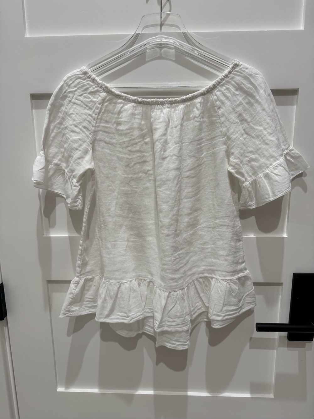 Off-Shoulder White Ruffle Hem Women's Blouse